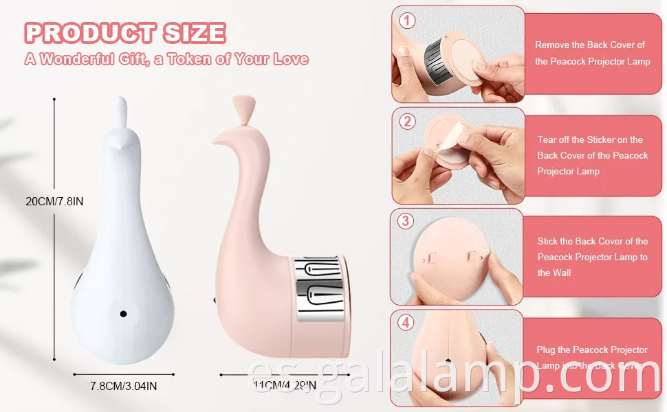 Peacock USB Desk Light: Lámpara de noche de proyección de arcoiris de control remoto de Navidad